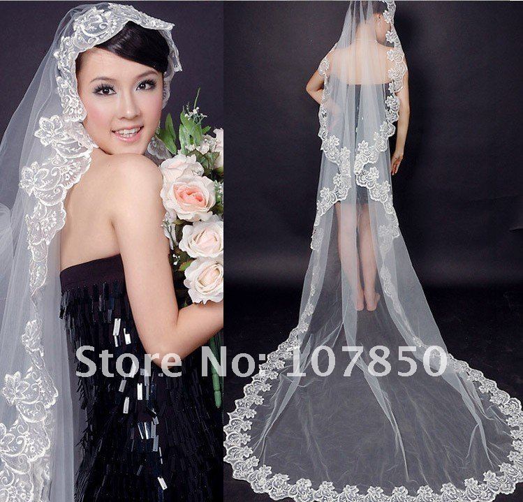 Wholesale discount1T ivory lace long bridal WEDDING VEIL bridal veil 