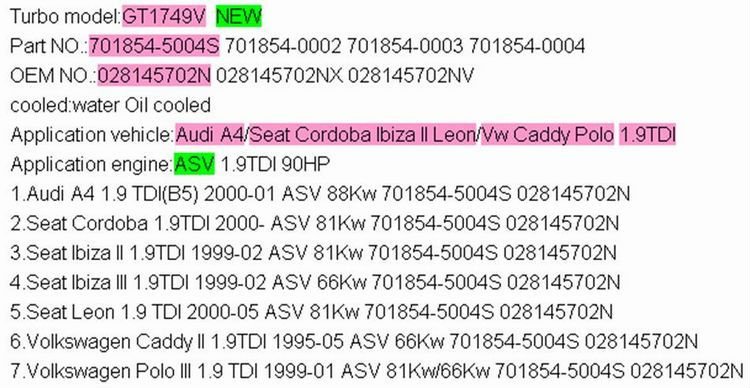 wholesale new GT1749V 701854-5004S 028145702N for Audi A4/Seat Cordoba Ibiza II Leon/Vw Caddy Polo ASV 1.9TDI 90HP turbocharger