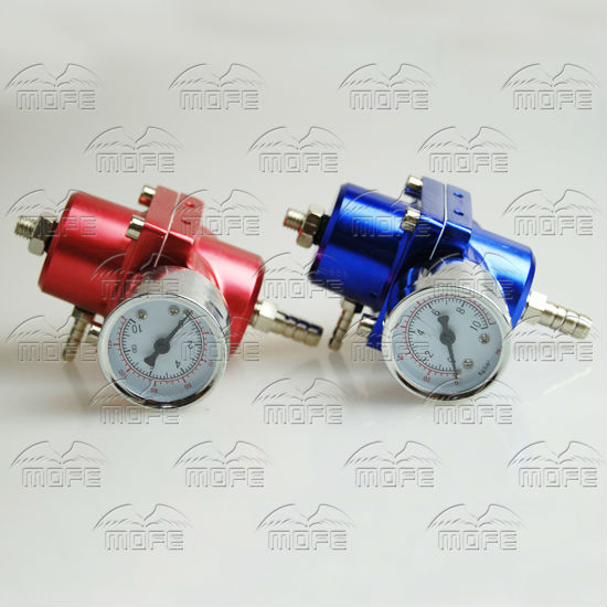 Universal Aluminum Adjustable Fuel Pressure Regulator With Gauge Blue Red DSC_0884