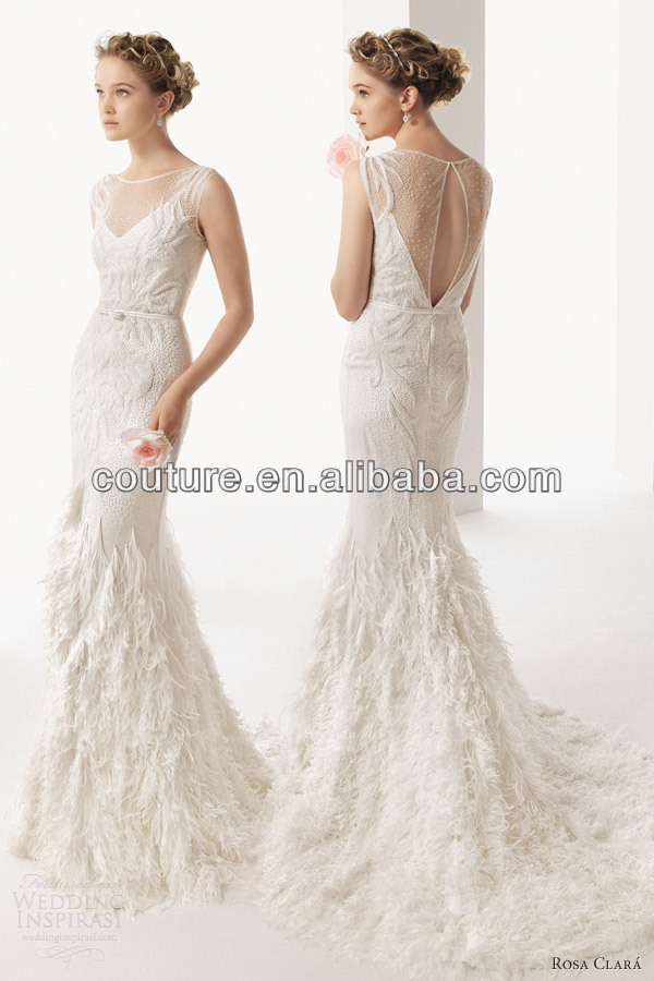 Feather bottom wedding dress