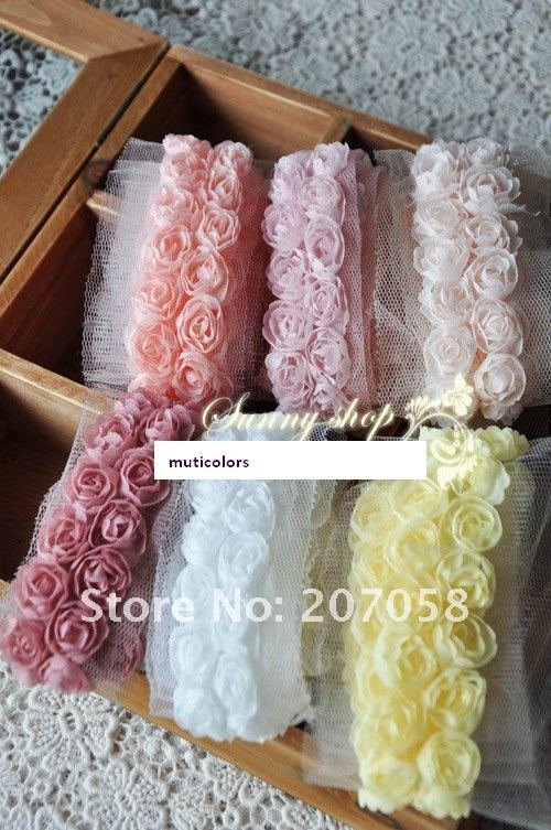 Free shipping DIY 3D double row flower lace tape & Ribbon tape