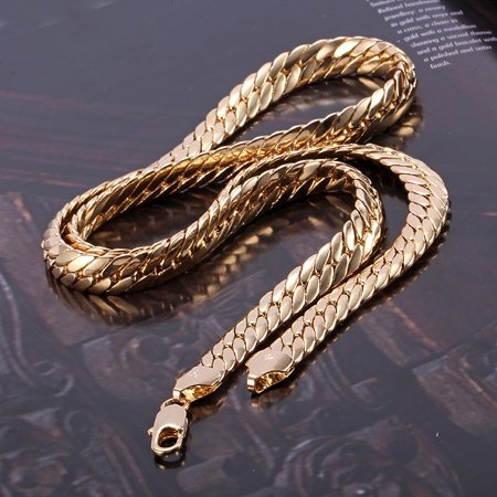 Heavy 84G splendid men\'s 18k yellow solid gold GF snakeskin necklace chain 23.6