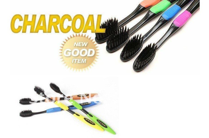 free shipping retail wholesale black nano bamboo Anion Charcoal health dual adult toothbrush high quality 4pcs/set