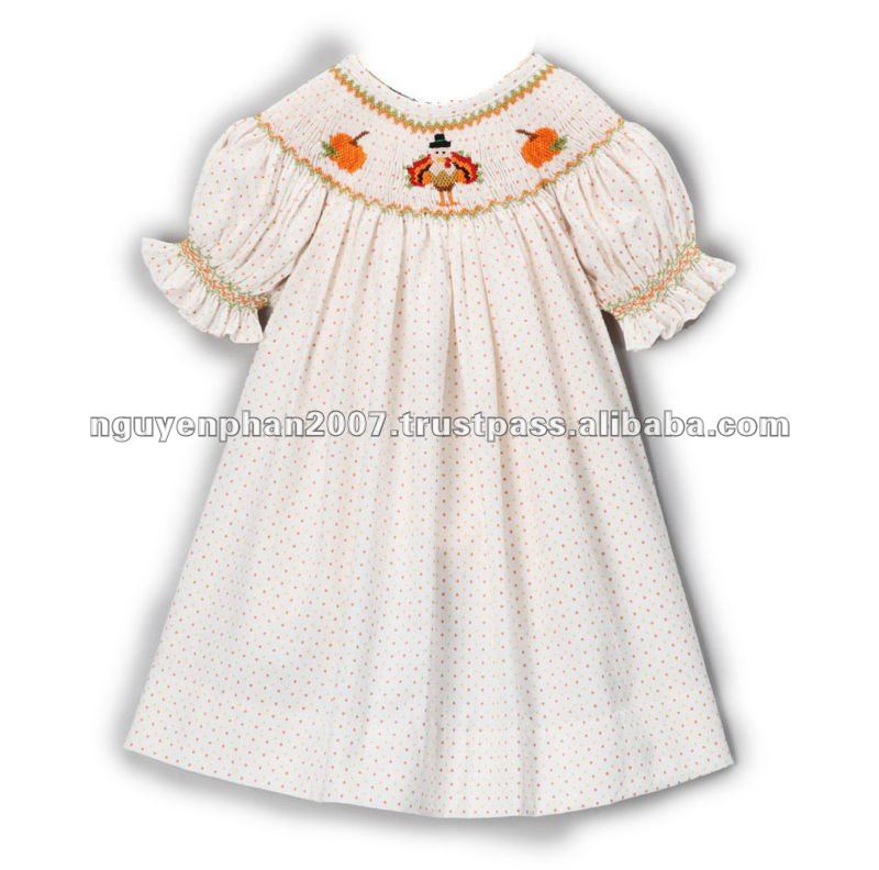 Smocked turkey bishop dress