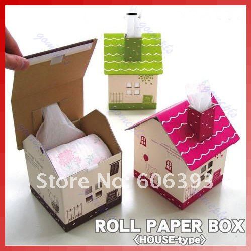 Chipboard House-type Folding Tissue Roll Paper Case Box Cover Holder Gift