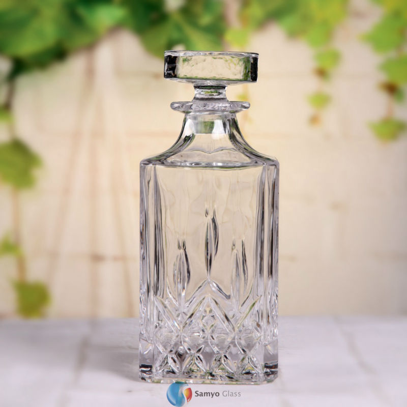 wholesale handmade fancy empty 750ml clear whiskey wine glass bottle