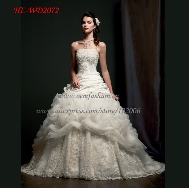 Hot Ball Gown Organza Lace Appliqued Beaded Wedding Dress Bridal Gown HL