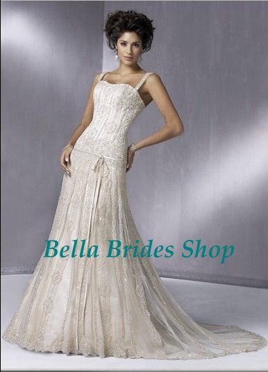 2011 Latest Modern Beautiful Spaghetti Strap Spanish Lace Wedding Dresses