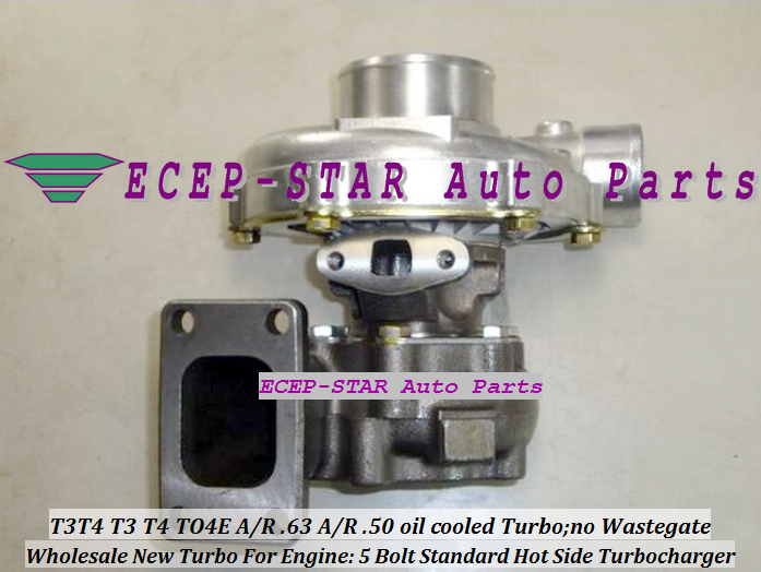 Wholesale T3T4 T3 T4 TO4E 5 Bolt Standard Hot Side; AR63 AR 50 oil cooled Turbo Turbocharger with Gaskets (3)