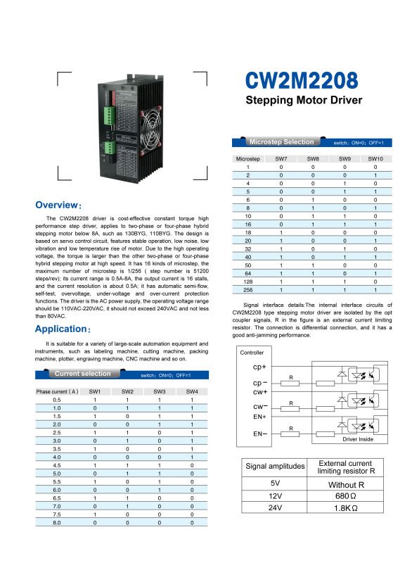 CW2M2208 2フェーズ段階モーター運転者、0.5-8A、80Vac-240Vac問屋・仕入れ・卸・卸売り
