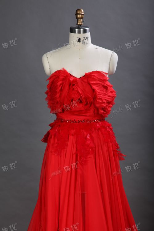 驚くべき長いドレス高スプリット赤2013アップリケシフォンドレスの夕方問屋・仕入れ・卸・卸売り