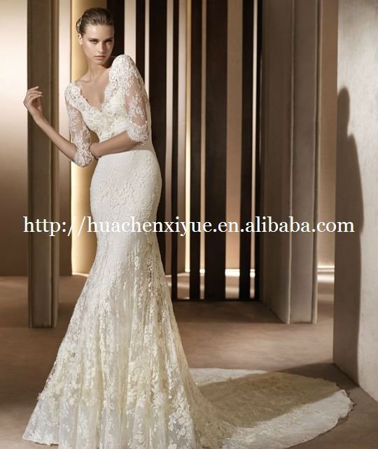 charming lace long sleeve bridal wedding dress