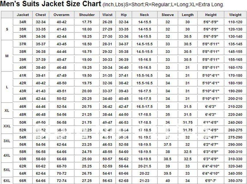 Express Suit Size Chart