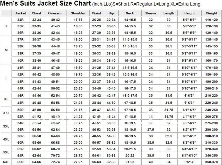 Express Men Size Chart