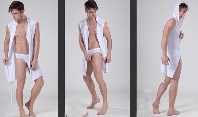 Bodywear Men's Sleep Loungem Robes Hooded sleeveless smooth leisure Ba...