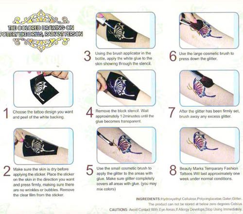 body art temporary tattoo kit 6 colors UV glitter kit