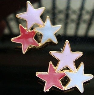 a026-W 22 mm x L22 mm purple Pink Blue Cluster Star gold trim Post Earring.jpg