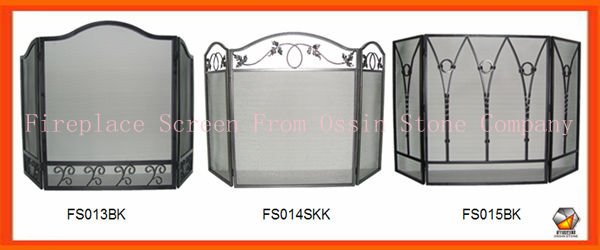 近代的な3倍黒の暖炉スクリーンで上部の装飾葉-- fs014sk問屋・仕入れ・卸・卸売り