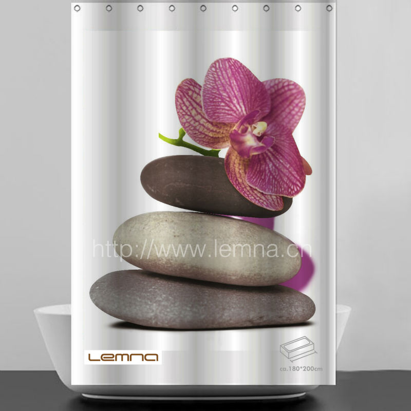 ユニークな花の印刷された石の中に透明なビニールのシャワーカーテン問屋・仕入れ・卸・卸売り