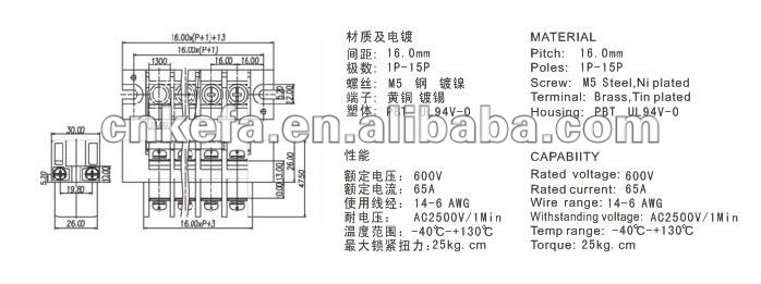 大電流電源バリアストリップターミナルブロックコネクタ600v65akf47s-16.0カバー付き仕入れ・メーカー・工場