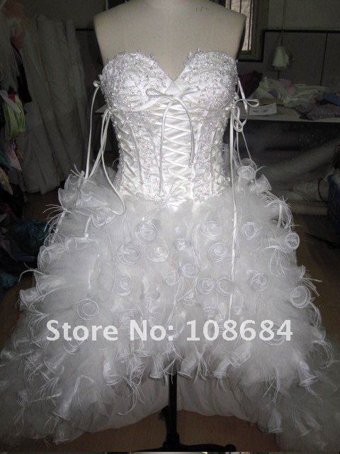 HOT Sale Custom Made Appliqued Wedding Dress Prom Bridal Gown Ostrich 
