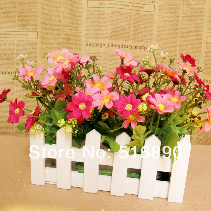 Free shipping!White Color Wooden Fence Artificial Flower Pot Wooden 