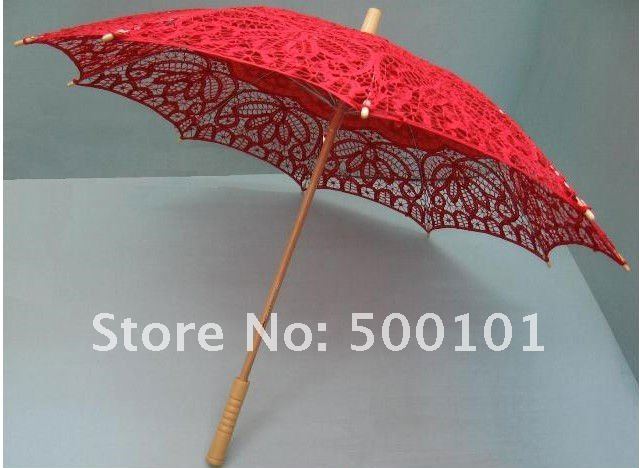 4pcs lot Lace red Parasol Umbrella for wedding Bridal full batten Belgian