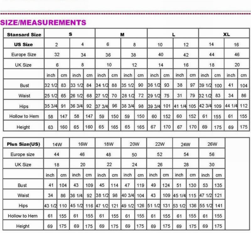 Celebrity Dresses Size Chart