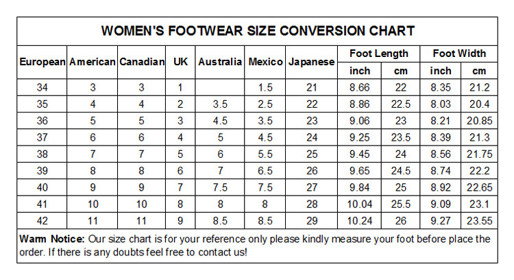 female footwear size chart
