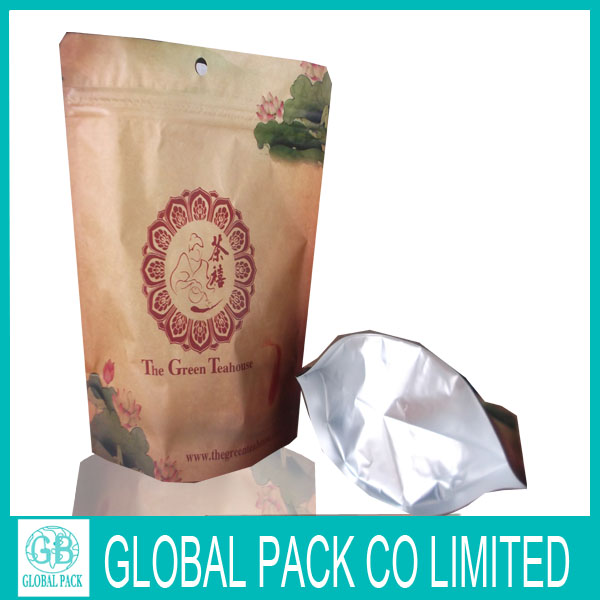 Custom printed kraft paper tea bag /kraft ziplock tea bag