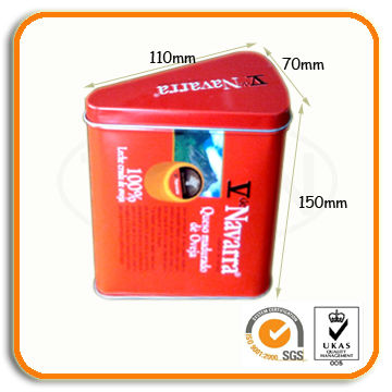 Triangular candy tin can