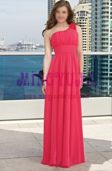hot pink chiffon bridesmaid dress one shoulder bd40