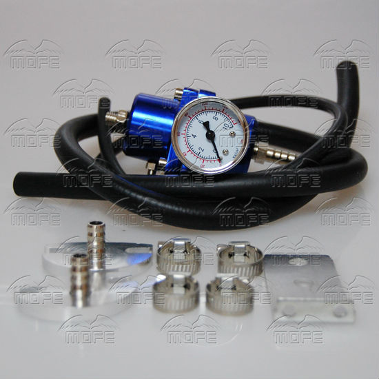 Universal Aluminum Adjustable Fuel Pressure Regulator With Gauge Blue Red DSC_0917