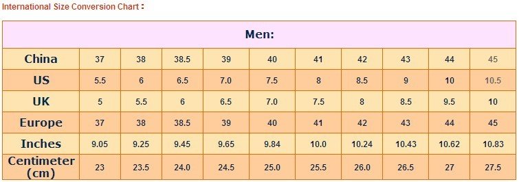 chinese shoe size to us shoe size