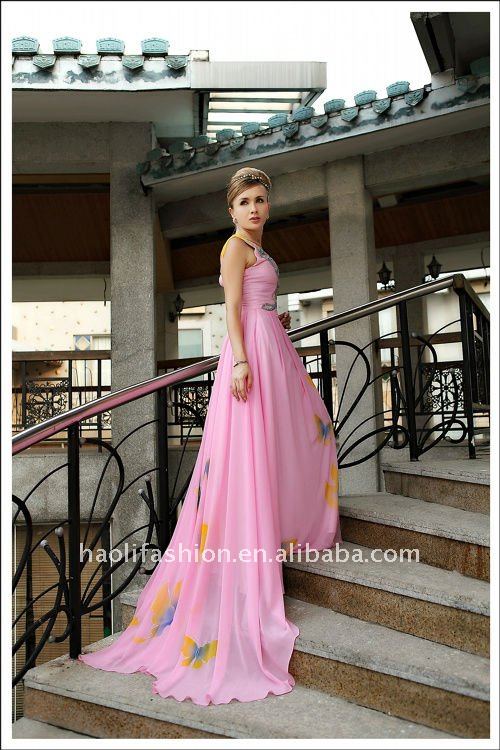 2011 DORIS 30257 charming satin deep Vneck pink butterfly ball gown wedding 