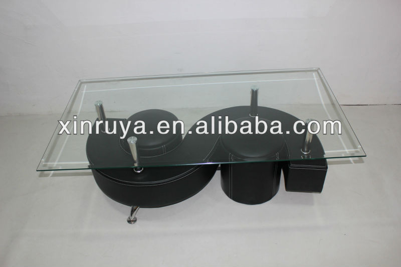 modern MDF coffee table with pu and 2stools