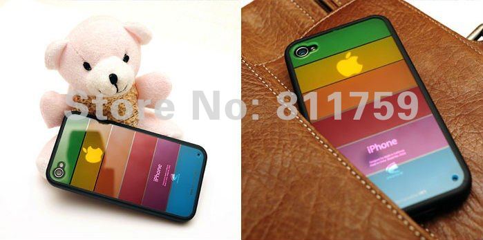 Free shipping 100pcs/lot Silicon Rainbow Shell Cover Case for iphone 4s Soft back case cover for Apple iphone 4 4s/4g