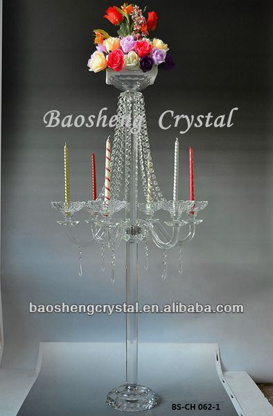 結婚式のテーブルのためのクリスタルセンターピース、 背の高い6腕ダブル- 層フラワーキャンドルスタンド・燭台( bs- ch064)問屋・仕入れ・卸・卸売り