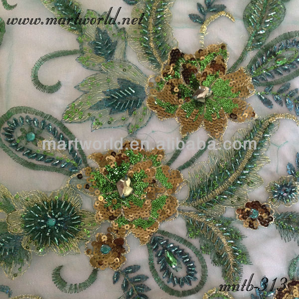 Glitter Green Sequin Embroidery Beaded Design Prom Dress Lace Fabric