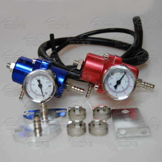 Universal Aluminum Adjustable Fuel Pressure Regulator With Gauge Blue Red DSC_0920