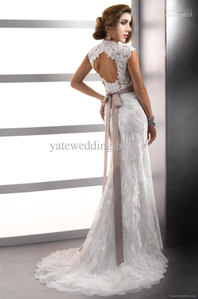 Cap Sleeve Sheath Popular Tulle and Lace Sweetheart Sexy Backless Wedding Dresses 2013