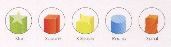 { shape: star, square, x-shape, round, spiral, etc.
