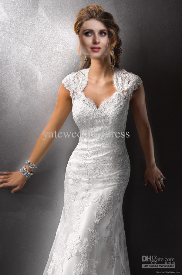 Cap Sleeve Sheath Popular Tulle and Lace Sweetheart Sexy Backless Wedding Dresses 2013