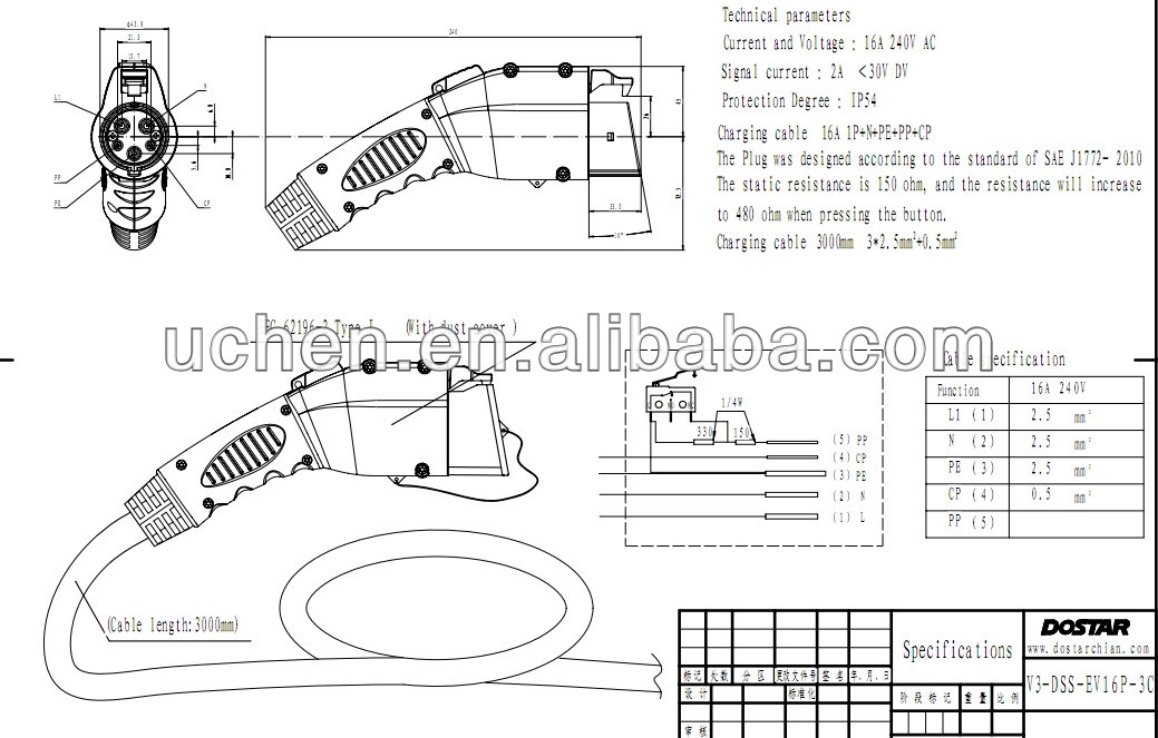 Saej1772充電器電気自動車の自動車電気部品saeバッテリーコネクタタイプを持つ1ul/tuv/ce認証仕入れ・メーカー・工場