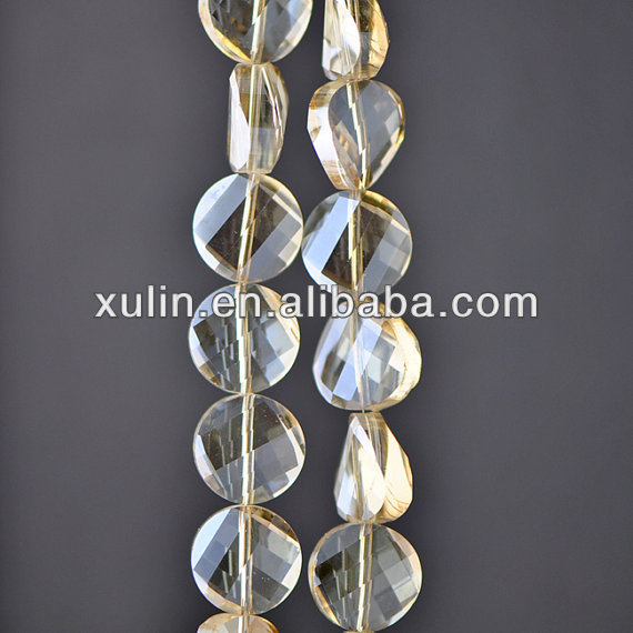 Crystal Twist Faceted Coin Glass beads Champagne Sparkle