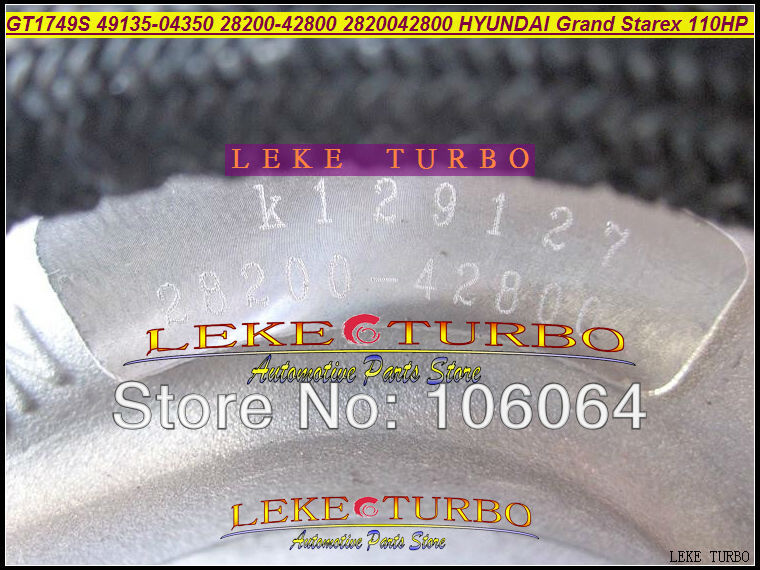 GT1749S 49135-04350 28200-42800 Turbo Turbine Turbocharger For Hyundai Grand Starex 110HP 1.5L