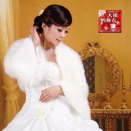 long sleeve ivory Faux Fur Bridal Wrap Bolero Coat Shawl bridesmaid ball 