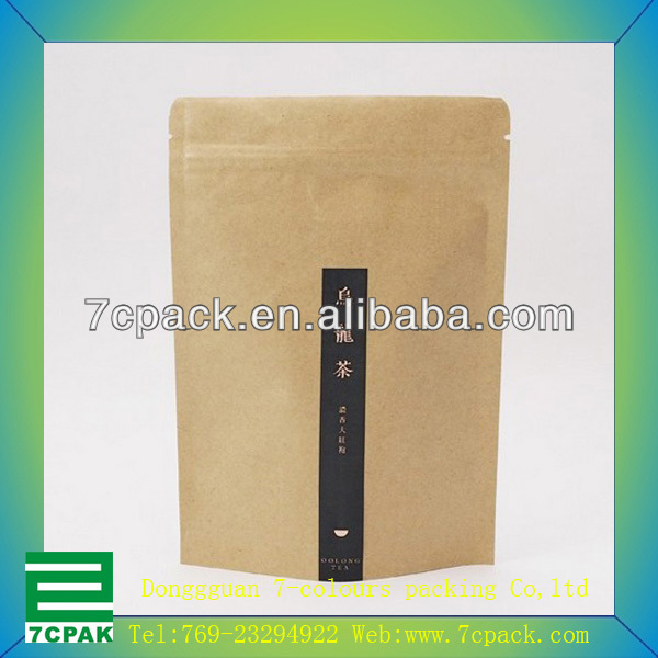 small Brown kraft paper packing bags & paper stand up ziplock tea bag & Handcraft paper tea packing bags