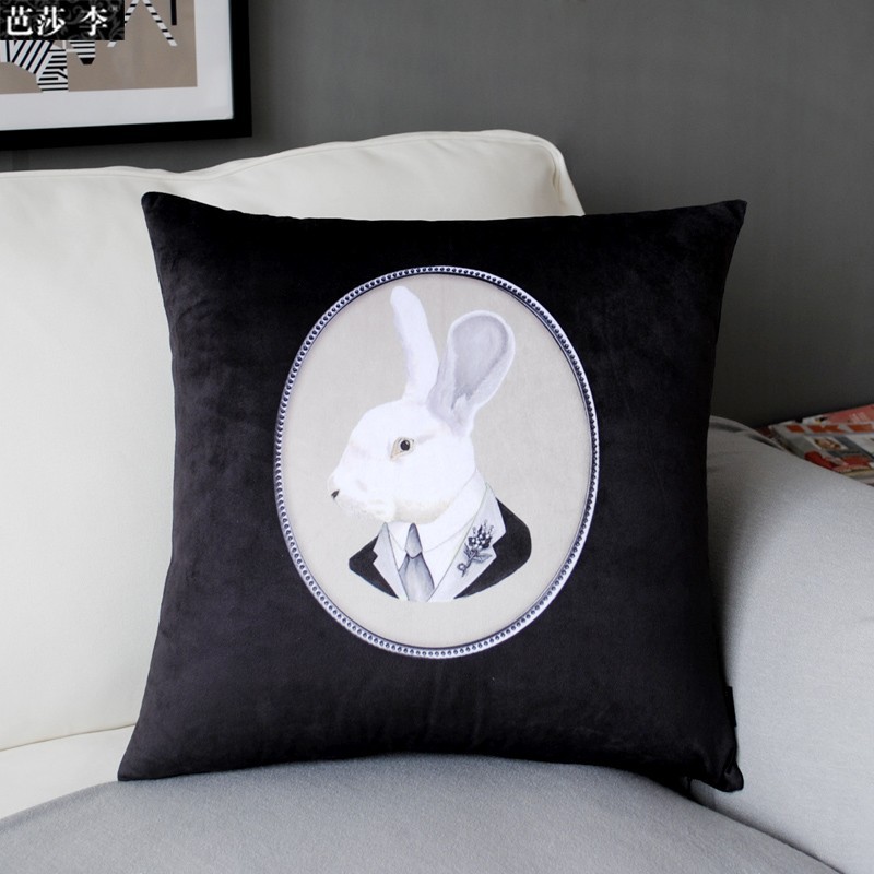 H3115 Free Shipping Vintage Mr. Bunny Soft Velvet Printing Decorative Cushi...