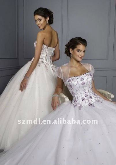 Purple and White Embroidered Wedding Dress
